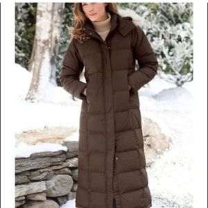 L.L.Bean‎ Long Down Puffer Coat XL Reg Brown Hooded Winter Parka Full Length